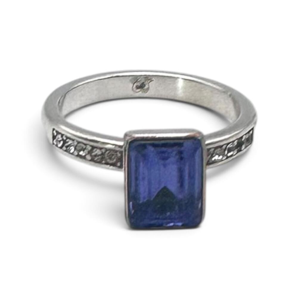 Brighton Purple Blue Crystal Silver Plated Cocktail Statement Ring Size 7